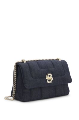 Quilted denim shoulder bag with Double B monogram, Dark Blue