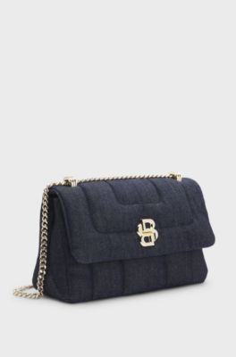 Quilted denim shoulder bag with Double B monogram, Dark Blue