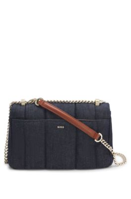 Quilted denim shoulder bag with Double B monogram, Dark Blue