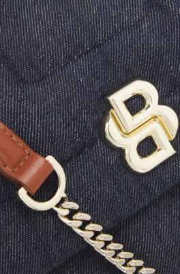 Sac &agrave; bandouli&egrave;re en denim matelass&eacute; avec monogramme double&nbsp;B, Bleu fonc&eacute;