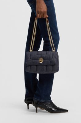 Quilted denim shoulder bag with Double B monogram, Dark Blue