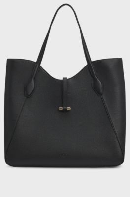 Pebbled-leather tote bag with golden hardware, Black
