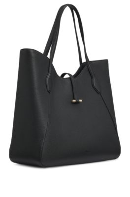 Pebbled-leather tote bag with golden hardware, Black