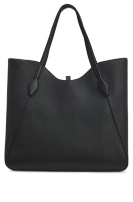 Pebbled-leather tote bag with golden hardware, Black
