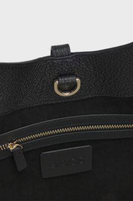 Pebbled-leather tote bag with golden hardware, Black