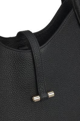 Pebbled-leather tote bag with golden hardware, Black