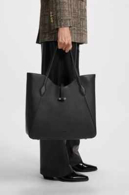 Pebbled-leather tote bag with golden hardware, Black
