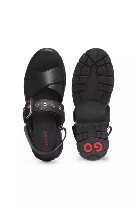 Leather sandals with buckled strap and chunky sole