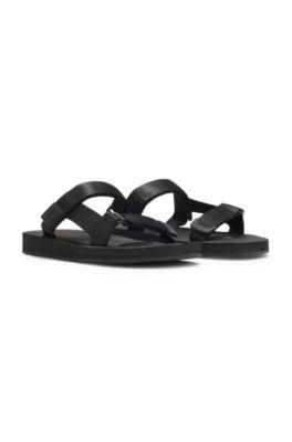 Rip-tape strap sandals with cushioned sole, Black