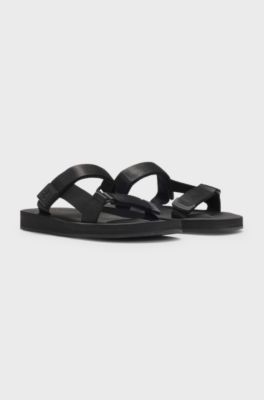 Rip-tape strap sandals with cushioned sole, Black