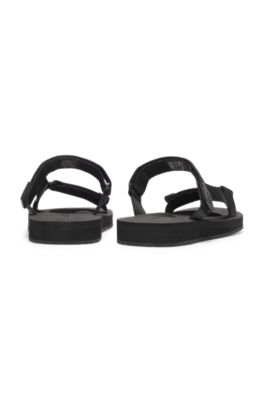 Rip-tape strap sandals with cushioned sole, Black