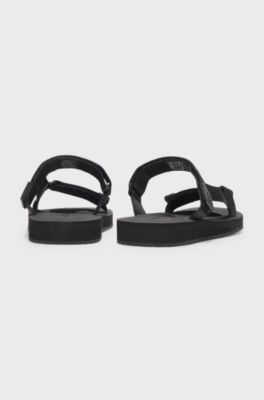Rip-tape strap sandals with cushioned sole, Black