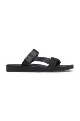 Rip-tape strap sandals with cushioned sole, Black