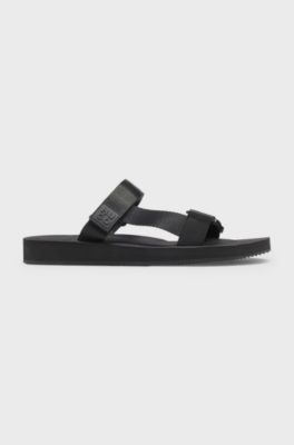 Rip-tape strap sandals with cushioned sole, Black