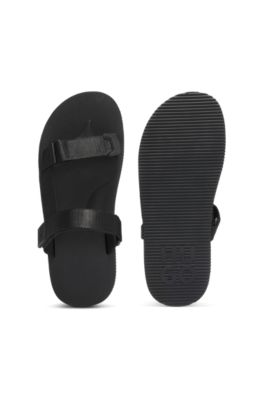 Rip-tape strap sandals with cushioned sole, Black