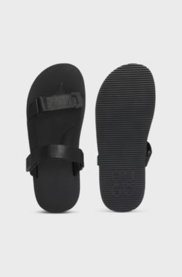 Rip-tape strap sandals with cushioned sole, Black