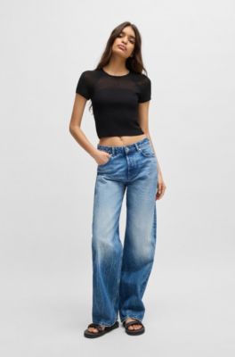 Rip-tape strap sandals with cushioned sole, Black