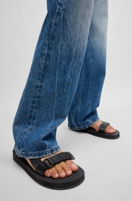 Rip-tape strap sandals with cushioned sole, Black