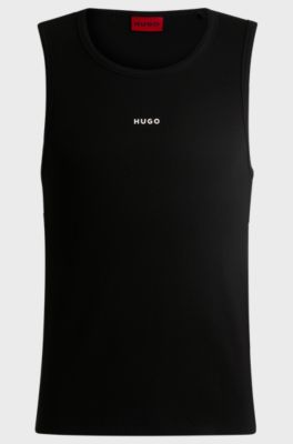 Ribbed stretch-cotton tank top with logo print, Black