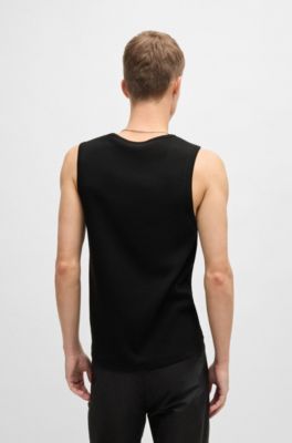 Ribbed stretch-cotton tank top with logo print, Black