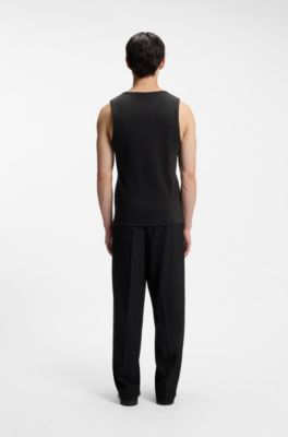 Ribbed stretch-cotton tank top with logo print, Black