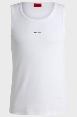 Ribbed stretch-cotton tank top with logo print, White