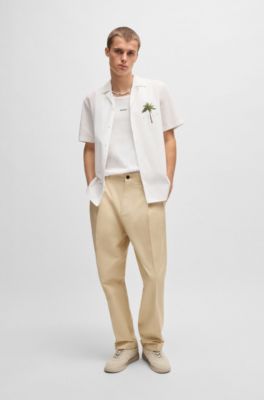 Ribbed stretch-cotton tank top with logo print, White