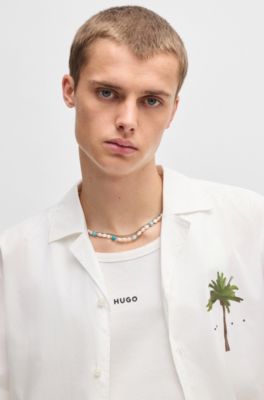 D&eacute;bardeur en coton stretch c&ocirc;tel&eacute; &agrave; logo imprim&eacute;, Blanc