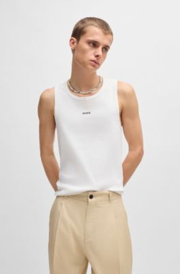 Ribbed stretch-cotton tank top with logo print, White