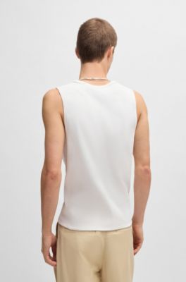 D&eacute;bardeur en coton stretch c&ocirc;tel&eacute; &agrave; logo imprim&eacute;, Blanc