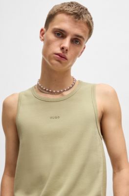 Ribbed stretch-cotton tank top with logo print, Light Green
