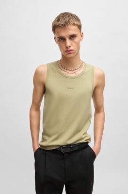 Ribbed stretch-cotton tank top with logo print, Light Green