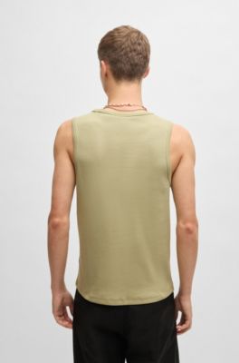 Ribbed stretch-cotton tank top with logo print, Light Green