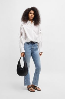 Leather sandals with metallic eyelets and studs, Black