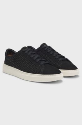 Sneakers in nabuk con monogrammi goffrati, Nero