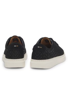 Nubuck trainers with embossed monograms, Black