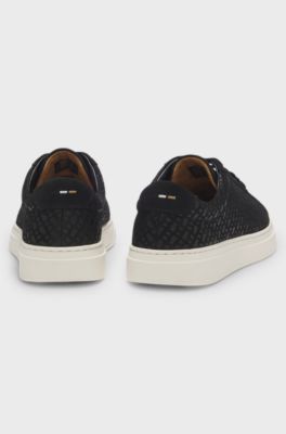 Sneakers in nabuk con monogrammi goffrati, Nero