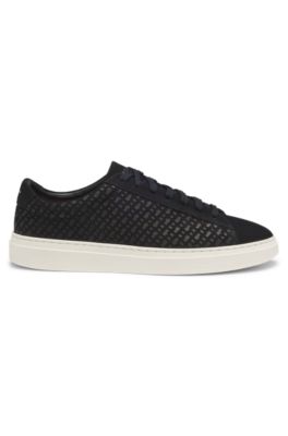 Nubuck trainers with embossed monograms, Black