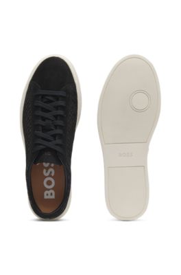 Nubuck trainers with embossed monograms, Black