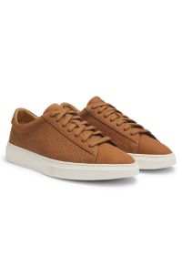 Nubuck trainers with embossed monograms, Brown