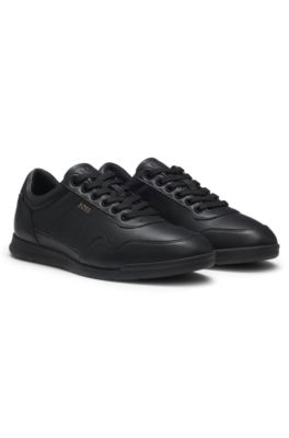 Nappa-leather trainers with perforated details, Black