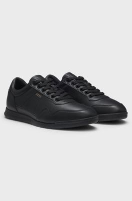 Nappa-leather trainers with perforated details, Black