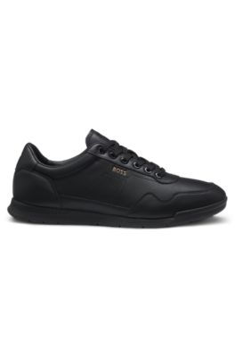 Nappa-leather trainers with perforated details, Black