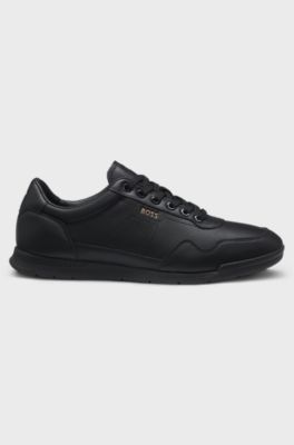Nappa-leather trainers with perforated details, Black