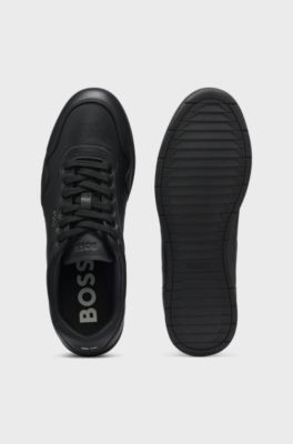 Nappa-leather trainers with perforated details, Black