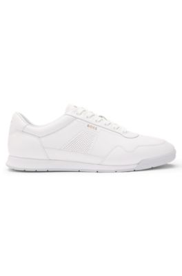 Nappa-leather trainers with perforated details, White