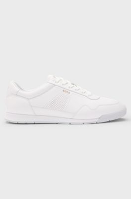 Nappa-leather trainers with perforated details, White