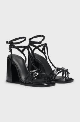Leather sandals with chunky block heel, Black