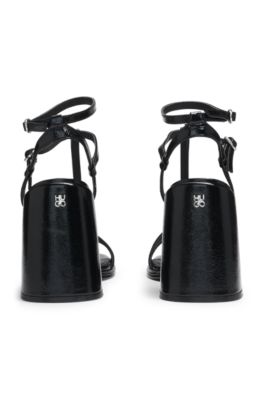 Leather sandals with chunky block heel, Black