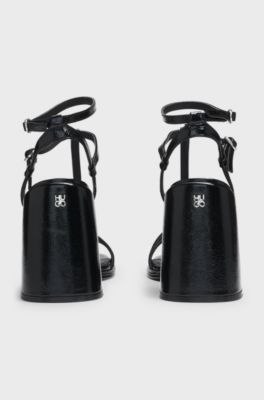Leather sandals with chunky block heel, Black
